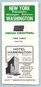 TIMETABLE Penn Central Train New York and Philadelphia to Washington Apr 28 1968 - Picture 1 of 4