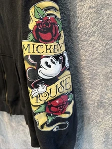 Vintage Y2K Disney Mickey Mouse Zip-up Hoodie Ed Hardy Style Tattoo Roses Sz 2XL - Picture 1 of 17