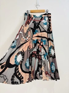 Reiss Skirt Women Size 8 Grey Black Peach Midi Pleated Chiffon Swing Zip Lolita - Picture 1 of 9