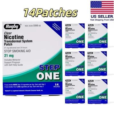 14 adesivos (1 pacote) rugby nicotina transparente 21mg sistema transdérmico adesivo etapa 1 - Imagem 1 de 4