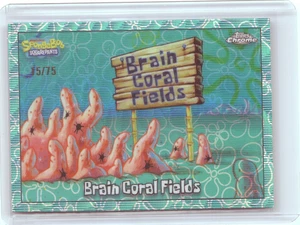 BRAIN CORAL FIELDS 2025 Topps Chrome SpongeBob AQUA WAVE REFRACTOR 15/75 #44 - Picture 1 of 2