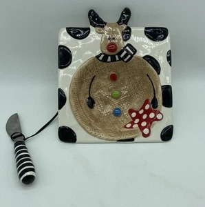 Mudpie Reindeer Dip Bowl With Spreader Christmas Holiday Noel Cheese Ball EUC - Picture 1 of 6