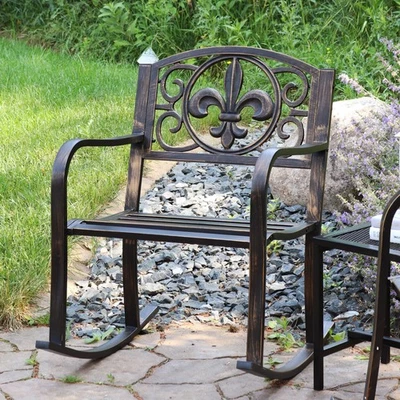 Fleur-de-Lis Cast Iron and Steel Outdoor Rocking Chair - Black by Sunnydaze Foto 1 de 4