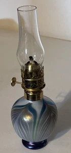 Vintage Miniature Iridescent Studio Art Glass Oil Kero Lamp Vandermark Pulled - Picture 1 of 16