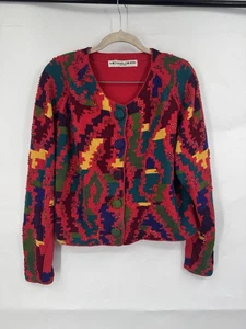 Michael Simon Pullover Damen groß rot Perlen Vintage Retro Knopfleiste geometrisch - Bild 1 von 11
