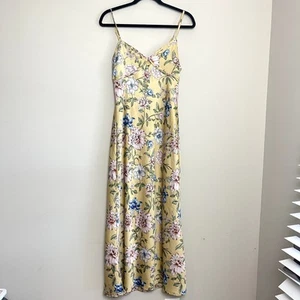 Vestido midi Thirty Thirty amarillo primavera floral forrado sin mangas boho playa para mujer talla M - Imagen 1 de 6