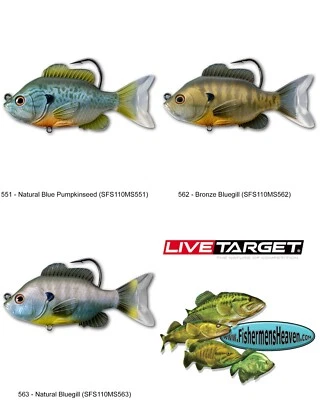 Cebo de natación suave Live Target Sunfish Bluegill 4,5 pulgadas (SFS110MS) elige cualquiera de los 2 colores Foto 1 de 3
