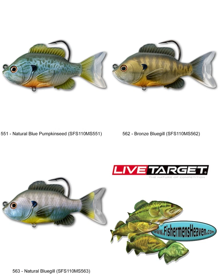 Cebo de natación suave Live Target Sunfish Bluegill 4,5 pulgadas (SFS110MS) elige cualquiera de los 2 colores Foto 1 de 3