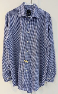 Camisa de vestir David Donahue azul rosa a cuadros ajuste para hombre talla 17,5-34/35 Foto 1 de 4
