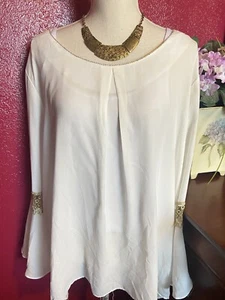 Woman’s Top by NY Collection Woman Sz XL Beautiful Ivory Gold Crochet - Picture 1 of 8