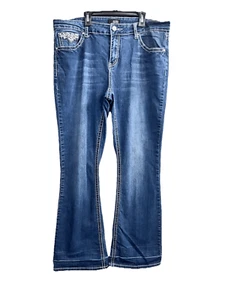 ANA Blue Denim Embellished Pockets Med Rise Bootcut Jeans Size 16 Bling Plus - Picture 1 of 14