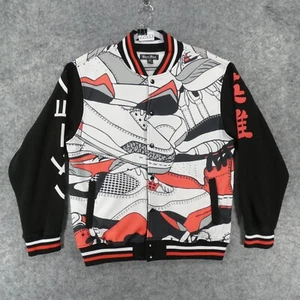 Bare Fox Jacket Mens Extra Large Black White Red Fleece Varsity Snap Up - Picture 1 of 12