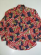 VTG Western Shirt Rough Rider By Circle T Size Large USA Print Eagle Pearl Snaps