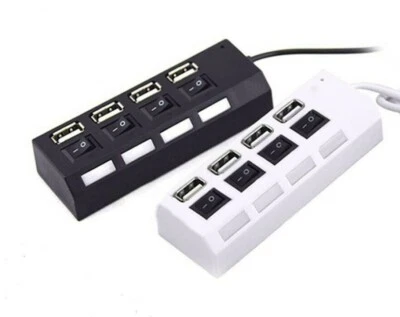 4-Port USB 2.0 Multi Charger Hub High Speed Adapter ON/OFF Switch Laptop/PC - Image 1 of 4