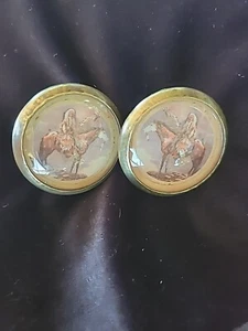 Bridle Rosette's Chief Crazyhorse 2 Facing in Brass  Glass - Picture 1 of 6