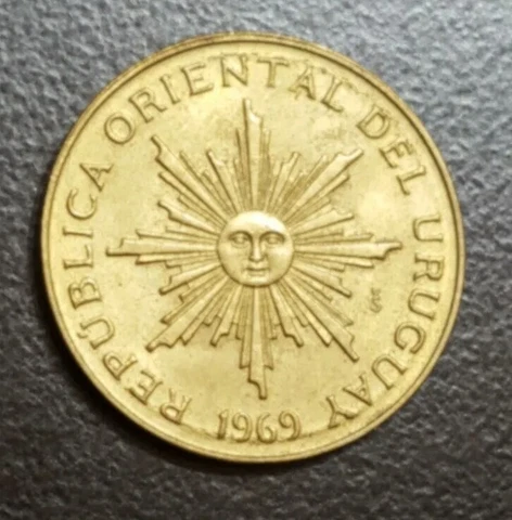1969 URUGUAY 10 PESOS XF VINTAGE COIN SUN FACE KM 54 Cover