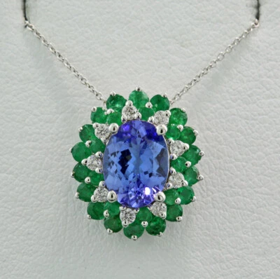 Smaragd Tansanit Brillant Collier / Kette  2,55 carat 750er Weißgold blau - grün - Bild 1 von 3