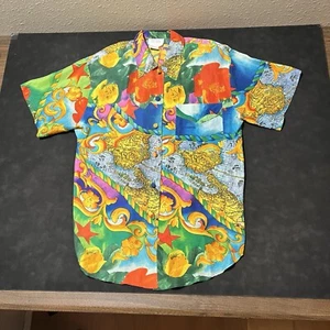 VINTAGE Nautical Silk Blouse Scarf Print Anchor Chain Link Rope Crest Shirt Top - Picture 1 of 7