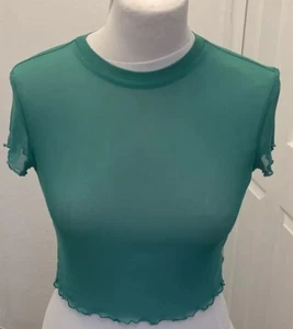 H&M Divided Crop Stretch Top Short Sleeve Tee ShirtGreen Basic Crew Neck - Picture 1 of 9