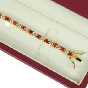 9ct Round 4mm Lab Created Diamond Ruby Tennis Bracelet 14K Yellow Gold Plated - Picture 1 of 7