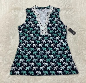 Crown And Ivy Womens Size 0X Elephant Print Sleeveless VNeck Multicolor Tank Top - Picture 1 of 9