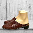 Unknown Womens Brown Genuine Leather Weave Slip on Mule Size 7.5