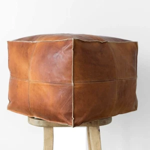 Leather Moroccan Unstuffed Ottoman Pouffe Boho Footstool New Genuine 20''New - Picture 1 of 3