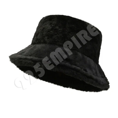 Sombrero de cubo mullido de felpa para mujer forro cálido invierno piel sintética acogedor ala ancha invierno Foto 1 de 4