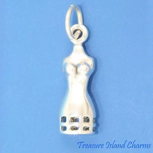 Sewing Dress Form Mannequin Fashion 3D 925 Sterling Silver Charm MADE IN USA - Picture 1 of 2