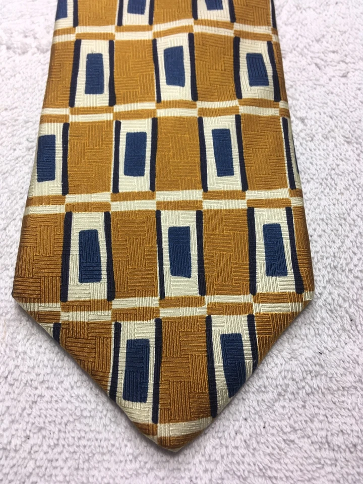 LANDS END CORBATA HOMBRE DORADA CON BLANCO Y AZUL 3,75 X 60 Foto 1 de 4