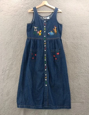 Vintage Disney Catalog Winnie the Pooh Midi Denim Jumper Dress Teacher School M - Image 1 of 4