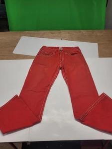 True Religion Jeans Men 31 x 32 Red Boot Cut Streetwear Faded World Tour - Picture 1 of 14