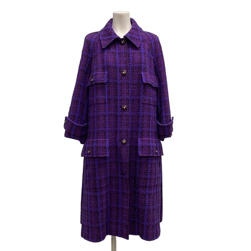 Cappotto esterno originale CHANEL P05258 viola bordeaux nero] lana nylon