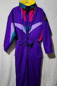 Nevica Women 12 One Piece Purple Snowsuit Snow Bib Iridescent Ski Suit 1990s - Picture 1 of 8