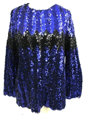 Suéter Discoteca Años 80 Azul Negro Lentejuelas Chevron Túnica XL NUEVO CON ETIQUETAS Dobladillo Vieira Foto 1 de 4