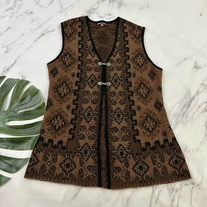 Caamano Damen Alpaka Pullover Weste Größe L braun schwarz Geometrisches Muster Strick Verschlussbesatz - Bild 1 von 10