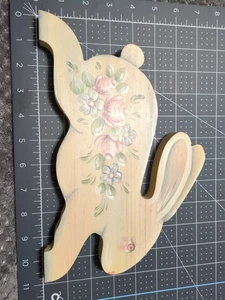 Decoración de madera pintada a mano vintage conejito de primavera conejo doble cara color crema - Imagen 1 de 12