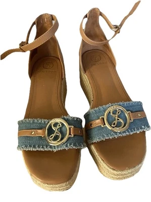 Sandalias de plataforma Sam & Libby denim y marrón para mujer clásicas de lujo talla 9 años 70 Foto 1 de 4