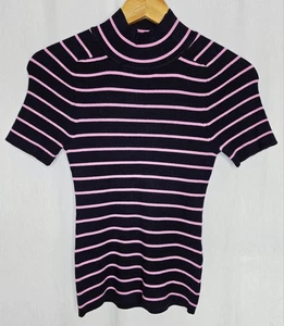 Free Assembly Damen kuscheliger Pullover mit Stehkragen rosa marine gestreift Kurzarm XS - Bild 1 von 7