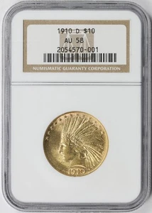 Indian Gold Eagle 1910-D $10 NGC AU58 - Imagen 1 de 4