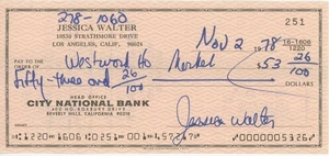 Jessica Walter - Actriz - Cheque cancelado autografiado de 1978 - Imagen 1 de 1