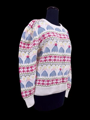 Suéter De Colección Años 80 Mujer Mediano Hada Kei Caprichoso Mangas Abullonadas Bailarinas Corazones Foto 1 de 4