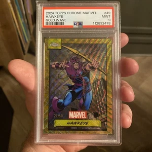 2024 Topps Chrome Marvel HAWKEYE Gold Wave Refractor /50 (PSA 9) - Picture 1 of 5