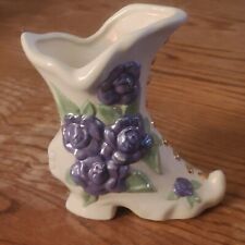 Ceramic Shoe Boot Planter/Vase purple Roses. 6.5" H, 5" W and 2.75" D no chips