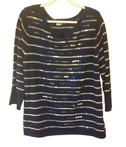 Coldwater Creek Damen 3/4 Arm Pullover Pulli blau verziert Größe 2X - Bild 1 von 5