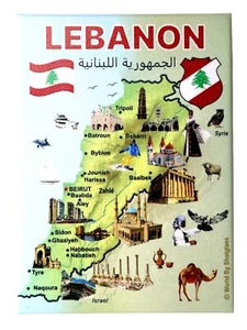 Libanon Grafik Karte und Sehenswürdigkeiten Souvenir Kühlschrankmagnet 2,5" x 3,5" - Bild 1 von 1