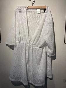 Catalina Swim Cover Up White Crochet Lace Adjustable Tie Front Size 3X (22W-24W) - Picture 1 of 2