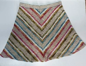 Vintage 60s 70s A-line Mini Skirt Knit Diagonal Stripe Chevron Space Dye 28" W - Picture 1 of 6