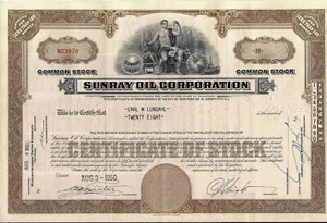 Certificado de acciones Sunray Oil Corp menos de 100 acciones años 50 Delaware - Imagen 1 de 1