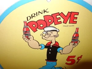 VINTAGE 1949 DRINK POPEYE SAILOR 11 3/4” PORCELAIN METAL ADVERTISING SIGN! SODA - Picture 1 of 6